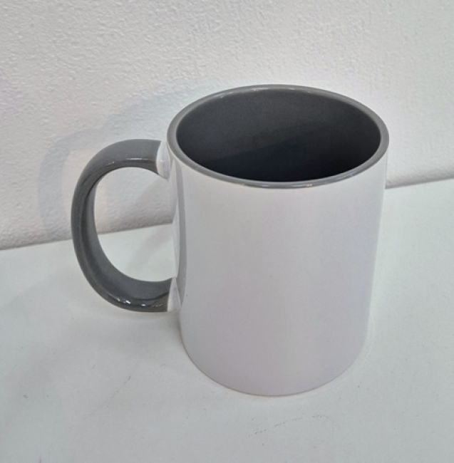 weisse Tasse mit Henkel und Inlay in grau-geeignet für Sublimation